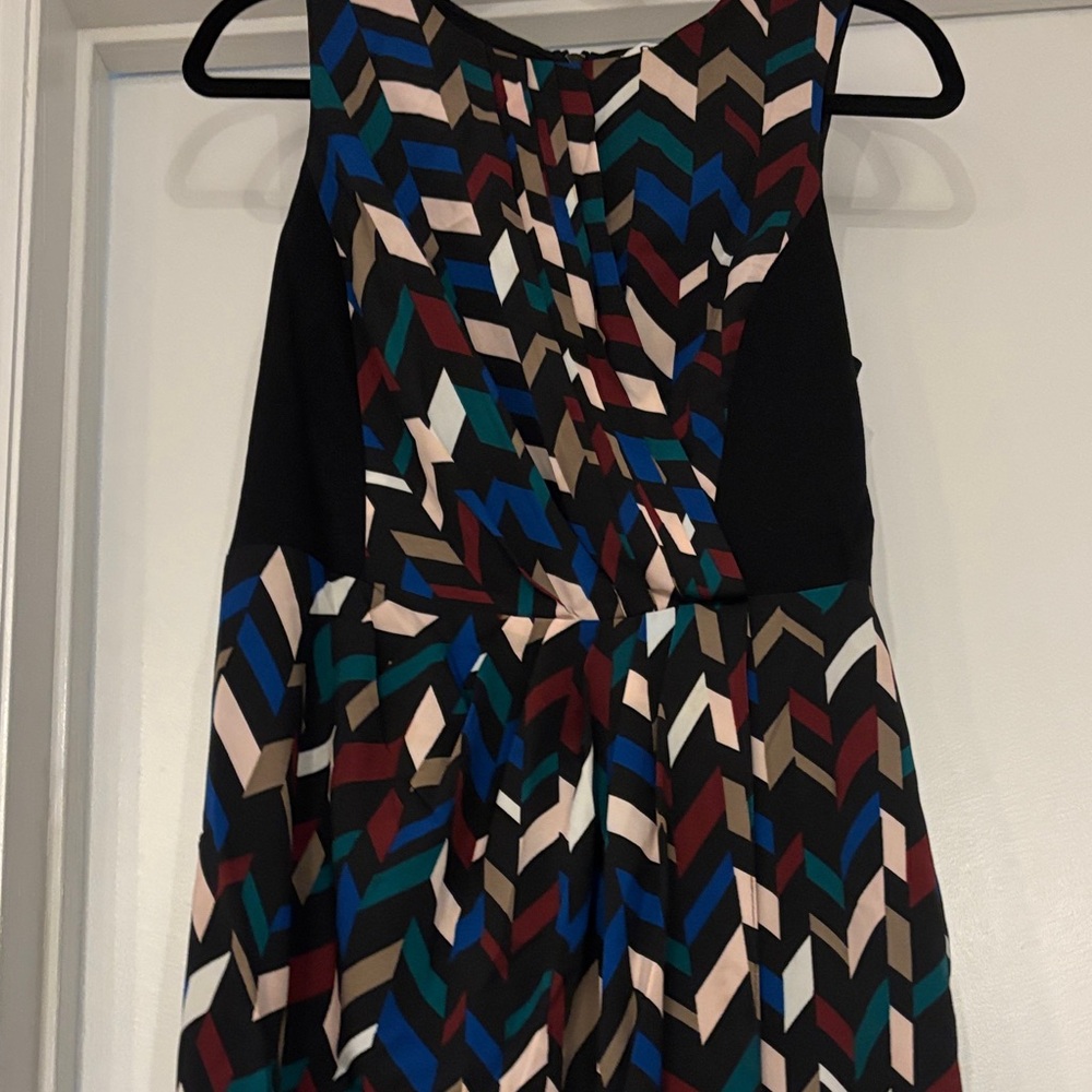 DKNYC Chevron Midi Dress in Black, Blue, and Cream